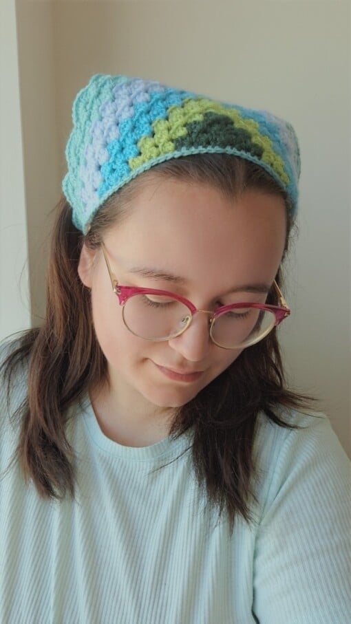 Gehaakte bandana 'Mintgroen, turquoise en donkergroen'