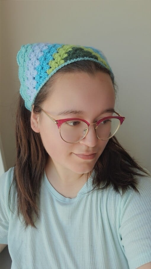 Gehaakte bandana 'Mintgroen, turquoise en donkergroen'