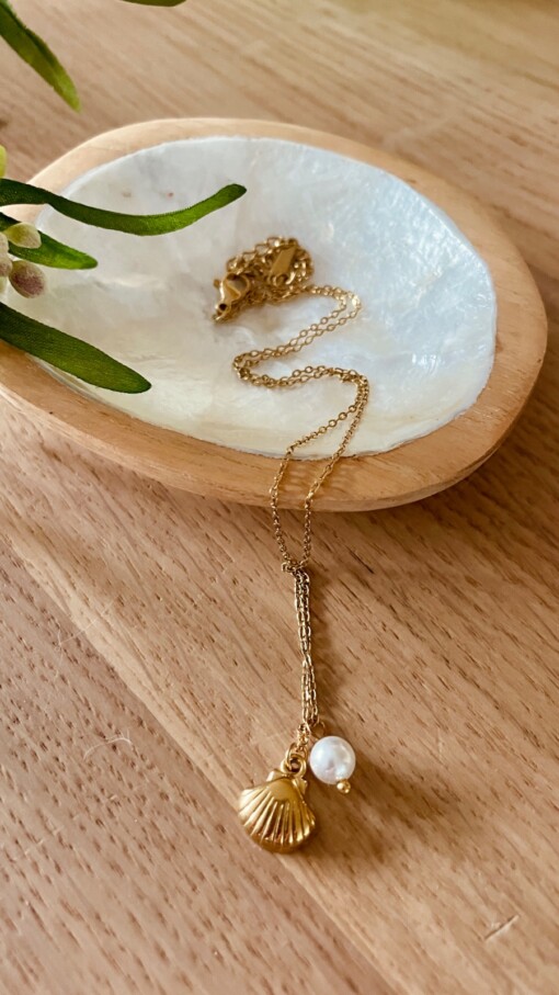 Gouden ketting met schelp & parel – 316L roestvrij staal
