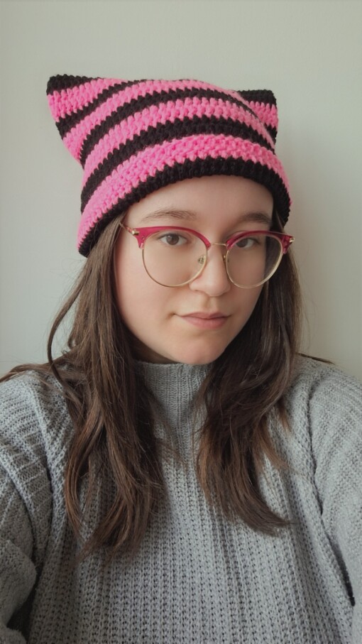 Gehaakte muts | Zwart en neon roze