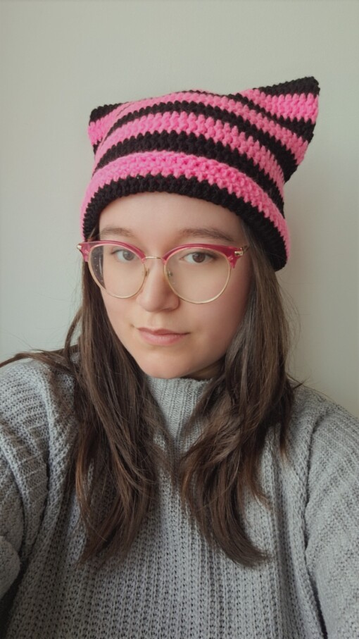Gehaakte muts | Zwart en neon roze