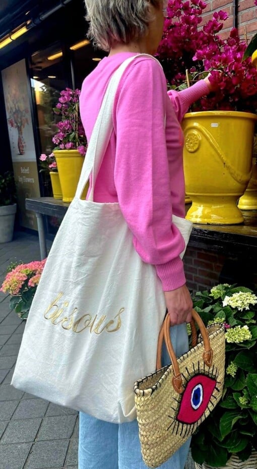 Totebag * big shopper of beachbag met palmboom of bisous