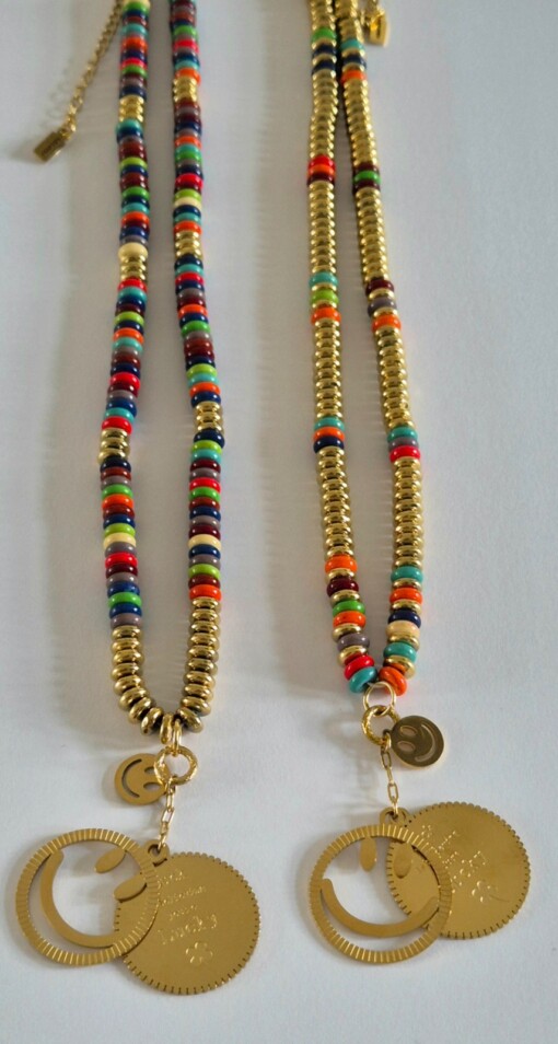handmade ketting met grote lucky & smiley bedel