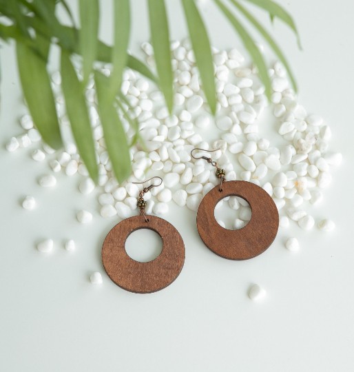 Houten oorbellen bruin/brons - 109330 Houten oorbellen bruin/brons