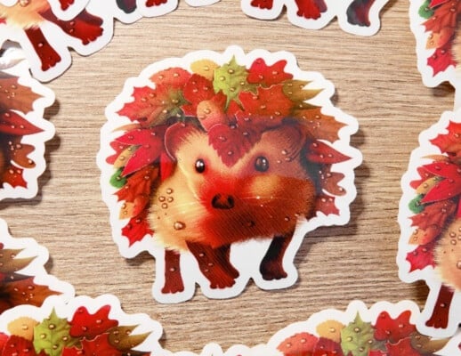 Herfst blad egel sticker, transparant, vaatwasserproof 9.5x9.4 cm