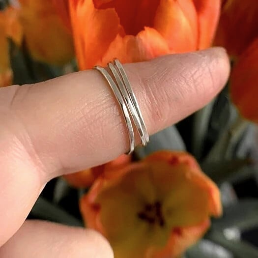 Handgemaakte set sterling zilveren stapelringen  (3 stuks)