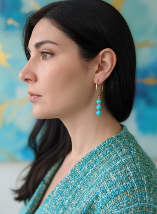 Elegante creolen met turquoise jade kralen - uniek en handgemaakt