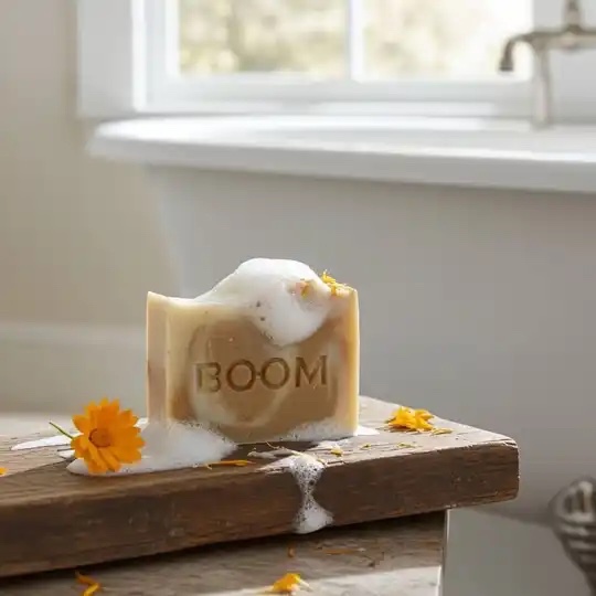 Handmade Calendulazeep met werkzame kruiden- geur: ceder-calendula