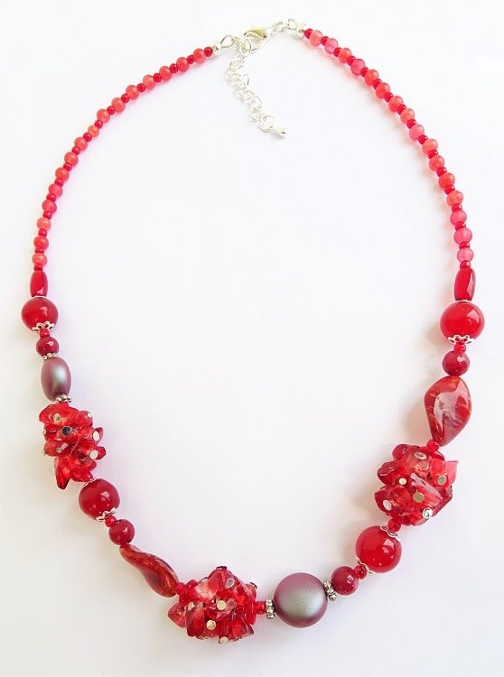 Rode edelstenen ketting met carneool, granaat en Swarovski-kristallen - 155965 Rode edelstenen ketting met carneool, granaat en Swarovski-kristallen