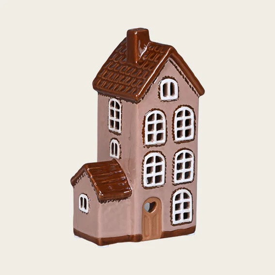 Keramieken Huisje Bruin met Zijhuis