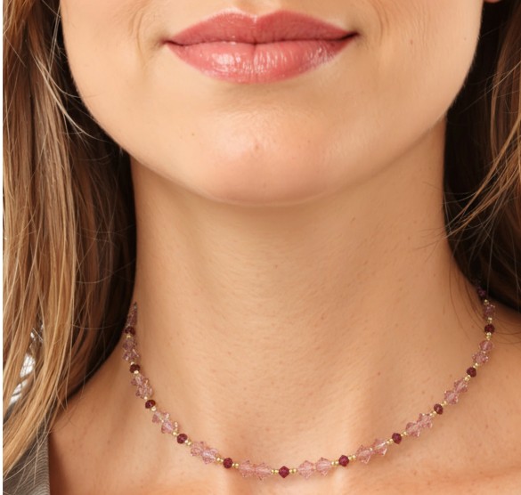 Swarovski Beaded Necklace - 104183 Roze Swarovski kralenketting