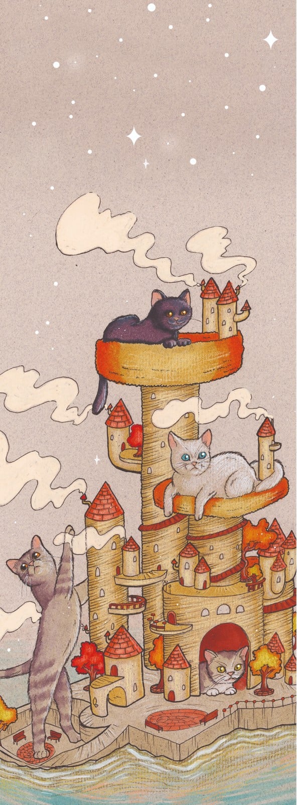 Katten op krabpaal eiland boekenlegger 74x210 formaat - 152646 Katten op krabpaal eiland boekenlegger 74x210 formaat