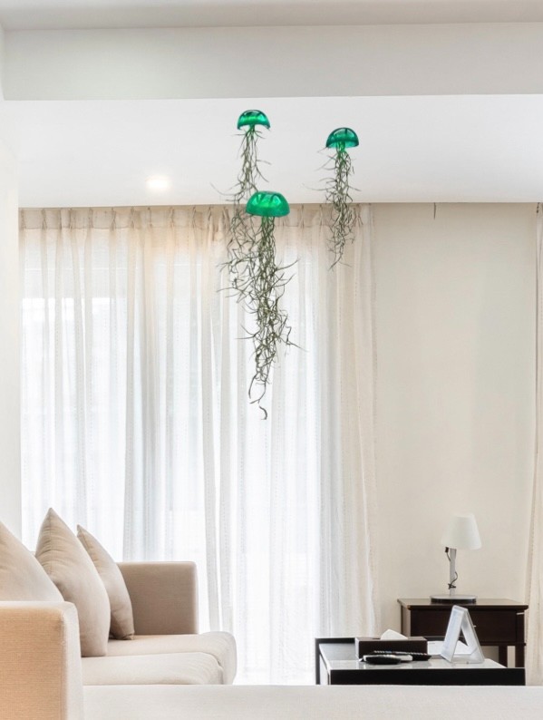 Set van drie mooi gekleurde Jellyfish luchtplantjes, gemaakt van Epoxy en Spaans mos - 71237.jpeg Set van drie mooi gekleurde Jellyfish luchtplantjes, gemaakt van Epoxy en Spaans mos