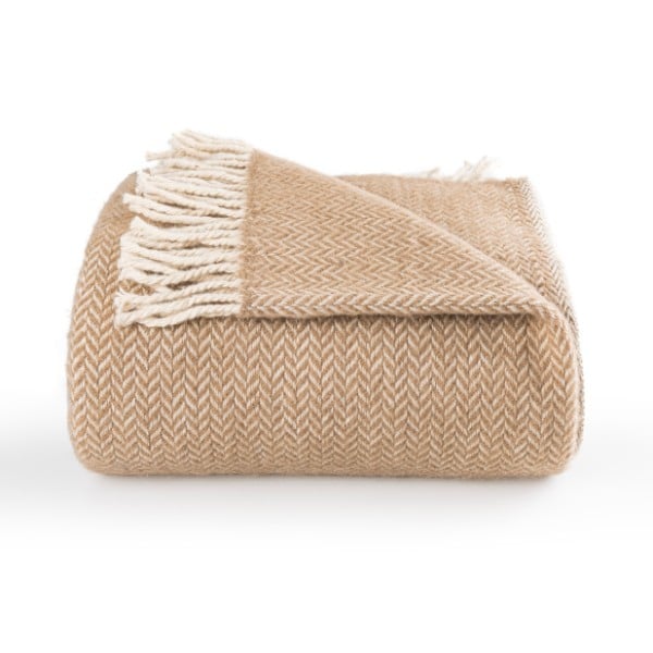 Ladira 100% Wol Plaid – Beige – 130×170 cm - 99607 Ladira 100% Wol Plaid – Beige – 130×170 cm