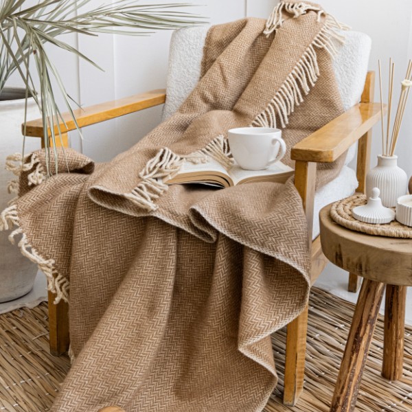 Ladira 100% Wol Plaid – Beige – 130×170 cm - 99609 Ladira 100% Wol Plaid – Beige – 130×170 cm