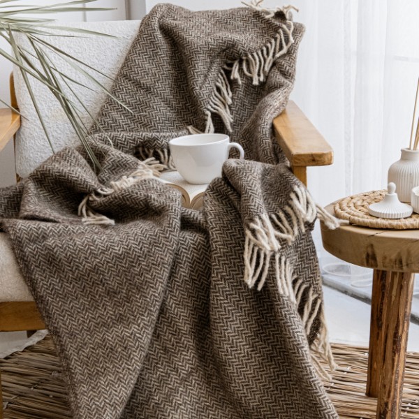 Ladira 100% Wol Plaid – Bruin – 130×170 cm - 99595 Ladira 100% Wol Plaid – Bruin – 130×170 cm