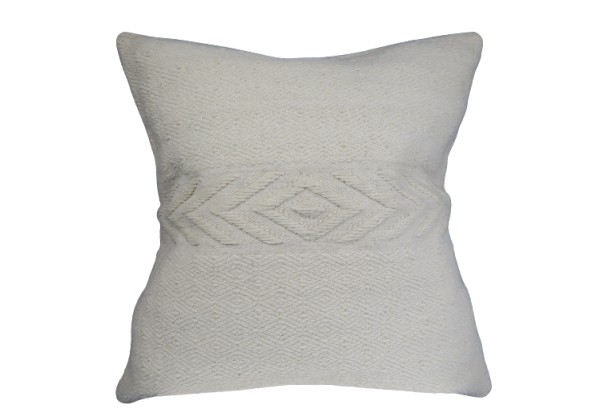 Handgeweven wit balk in het midden schapenwollen kussen (bank of woonkamer)