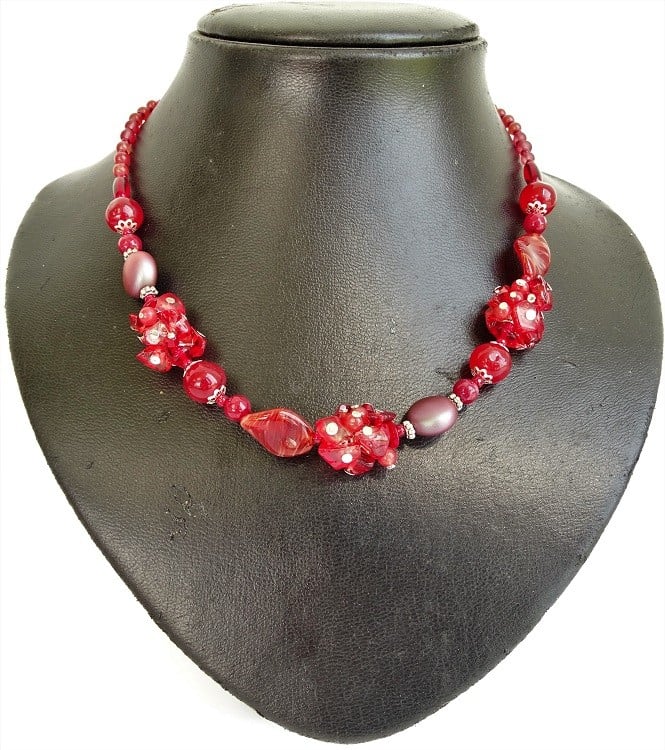 Rode edelstenen ketting met carneool, granaat en Swarovski-kristallen - 155966 Rode edelstenen ketting met carneool, granaat en Swarovski-kristallen