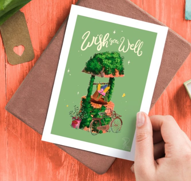 Kaart Wish you well geluks wens kaart wensput
