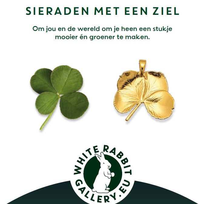 Klavertje vier hanger - 24 karaat goud verguld - Echt klavertje vier - 142461 Klavertje vier hanger - 24 karaat goud verguld - Echt klavertje vier