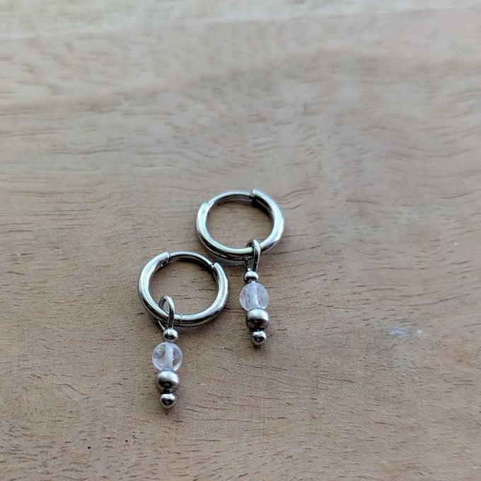 Oorringen stainless steel en maansteen