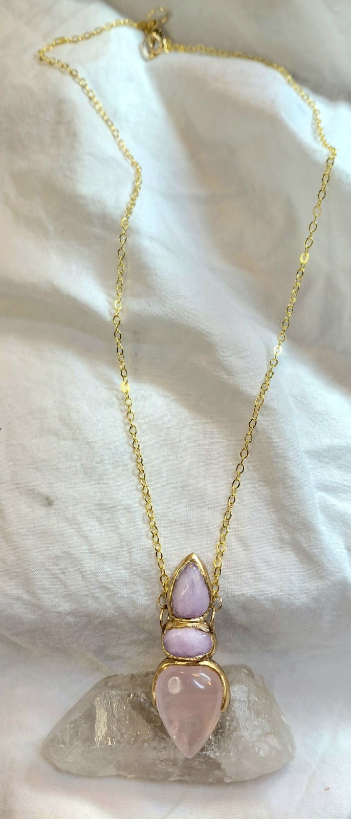 Ketting met kunziet en rozenkwarts - 142383 Ketting met kunziet en rozenkwarts