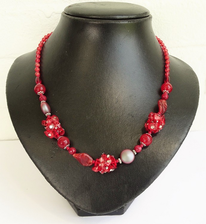 Rode edelstenen ketting met carneool, granaat en Swarovski-kristallen - 155974 Rode edelstenen ketting met carneool, granaat en Swarovski-kristallen