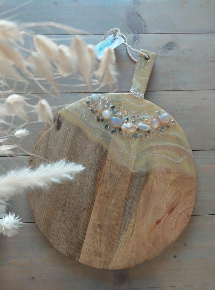 Mega serveerplank geel met diverse stenen 45x57 cm