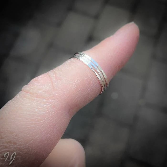 Handgemaakte set sterling zilveren stapelringen  (3 stuks)