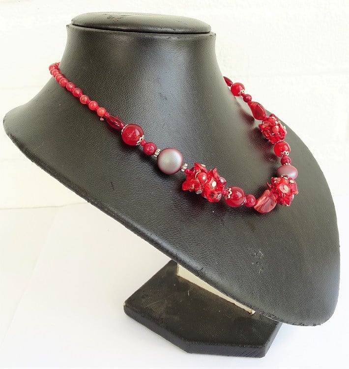 Rode edelstenen ketting met carneool, granaat en Swarovski-kristallen - 155967 Rode edelstenen ketting met carneool, granaat en Swarovski-kristallen