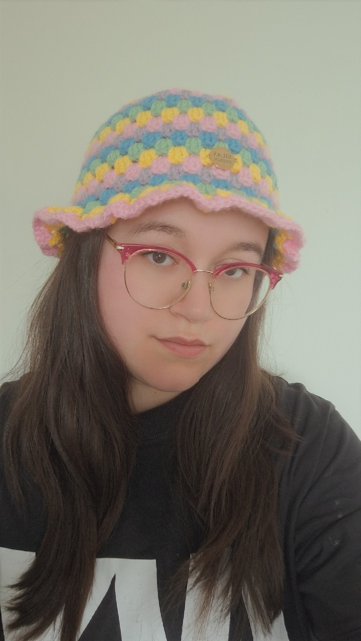 Gehaakte bucket hat | Lichtroze, geel, eucalypstus, turquoise en lila