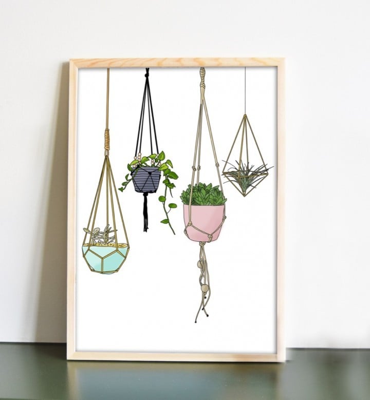 Hanging Beauties – botanische poster met hangplanten - 139392 Hanging Beauties – botanische poster met hangplanten