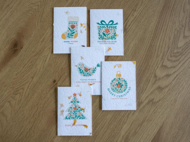 Set van Kerstkaarten – Kleurrijke bloeikaarten