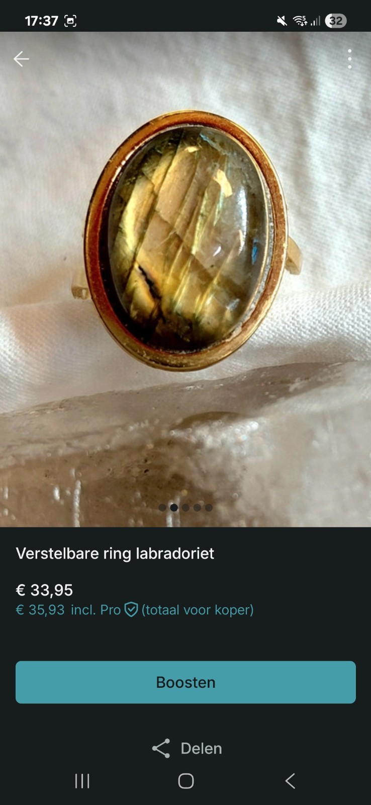 Verstelbare ring met labradoriet - 142566 Verstelbare ring met labradoriet