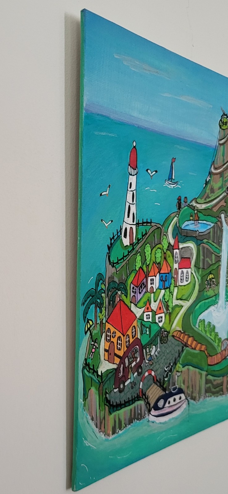 Canvas 25x25 'Vakantie eiland' origineel acryl schilderij - 152160 Canvas 25x25 'Vakantie eiland' origineel acryl schilderij