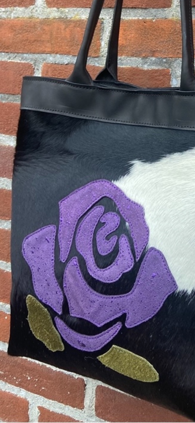Leren totebag paarse roos