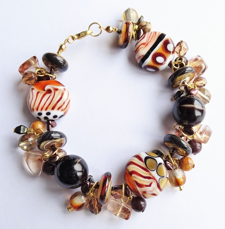 Bruine Safari Chic Armband met Lampwork Glaskralen & Natuursteen (OOA… - 143859 Bruine Safari Chic Armband met Lampwork Glaskralen & Natuursteen (OOAK)