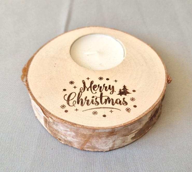 Berken kandelaar met tekst "Merry Christmas" - 105176 Berken kandelaar met tekst "Merry Christmas"