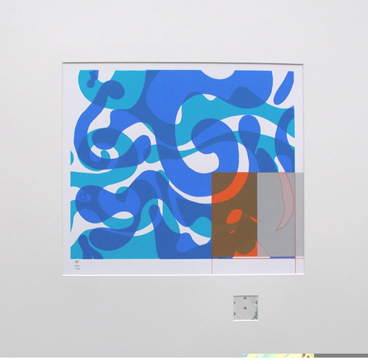 xy compositie 2 - 135785 Zeefdruk / abstract / 70x70cm in lijst met glas