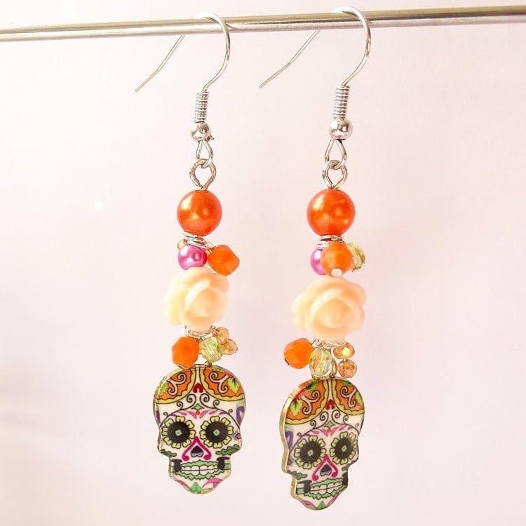 Halloween oorbellen met doodshoofdjes – vrolijke oranje en roze oor… - 148400 Halloween oorbellen met doodshoofdjes – vrolijke oranje en roze oorhangers