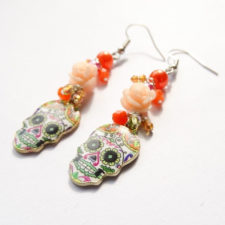 Halloween oorbellen met doodshoofdjes – vrolijke oranje en roze oor… - 148401 Halloween oorbellen met doodshoofdjes – vrolijke oranje en roze oorhangers