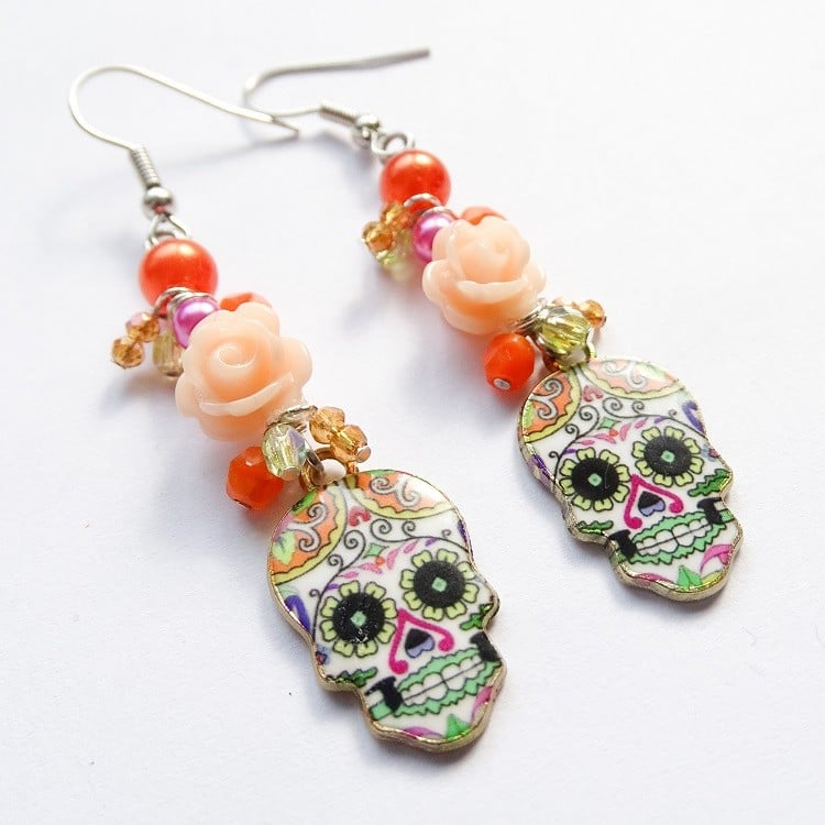 Halloween oorbellen met doodshoofdjes – vrolijke oranje en roze oor… - 148402 Halloween oorbellen met doodshoofdjes – vrolijke oranje en roze oorhangers