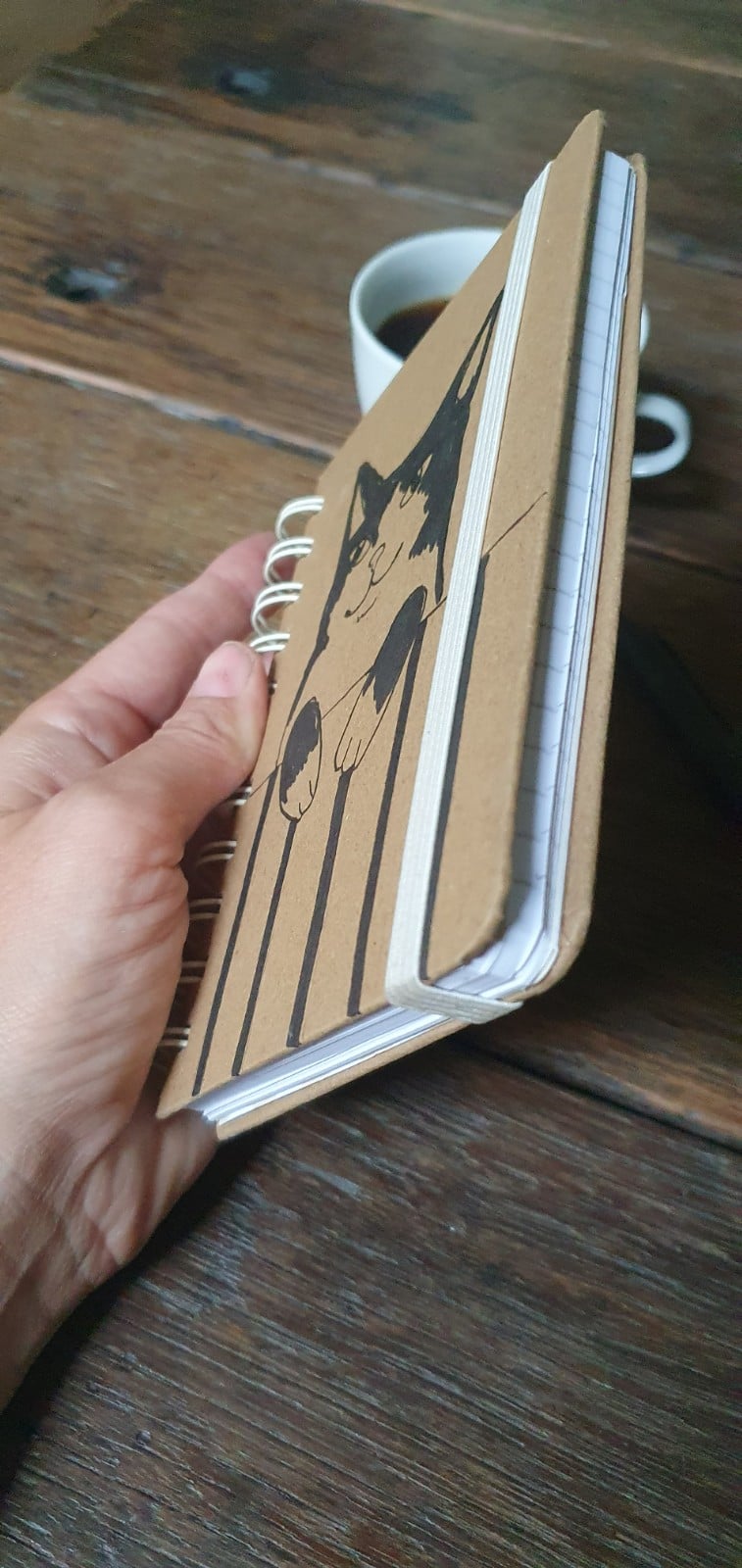 dagboek gelinieerd, met originele kattentekening (geen print)