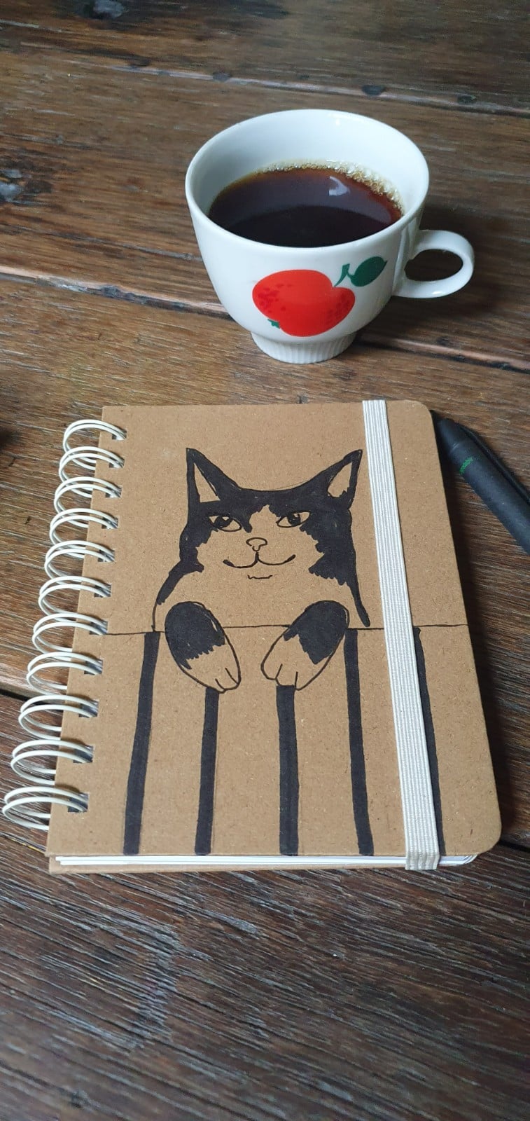 dagboek gelinieerd, met originele kattentekening (geen print)