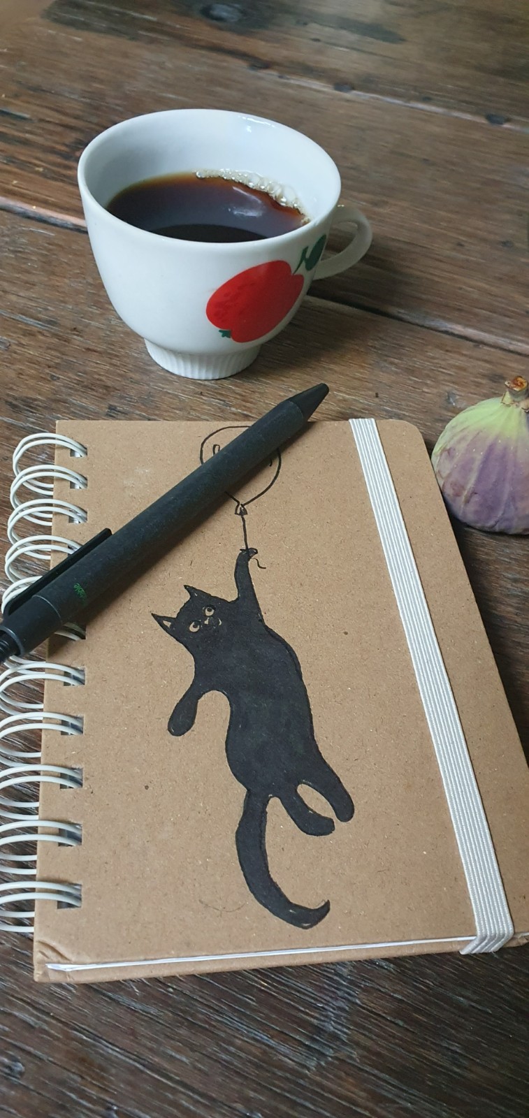 handgemaakt dagboek notitieboekje kat aan ballon gelinieerd, met originele kattentekening (geen print)