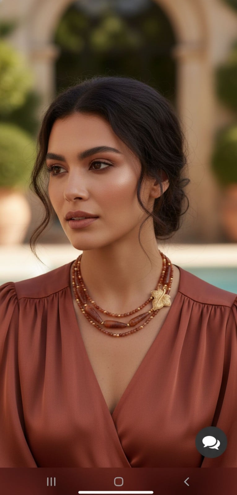 Unieke bruine agaatketting met verfijnde vintage broche