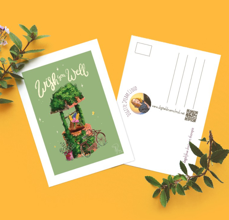 Kaart Wish you well geluks wens kaart wensput