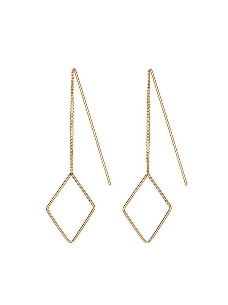 Gold Plated Hanging Earring With Small Rhombus