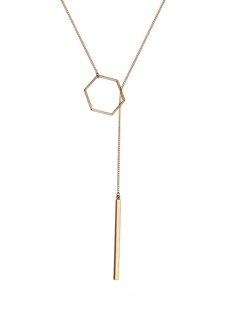 Gold Plated Necklace Hexagon and Rod
