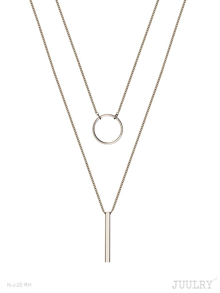 Silver Plated Double Necklace Circle and Rod